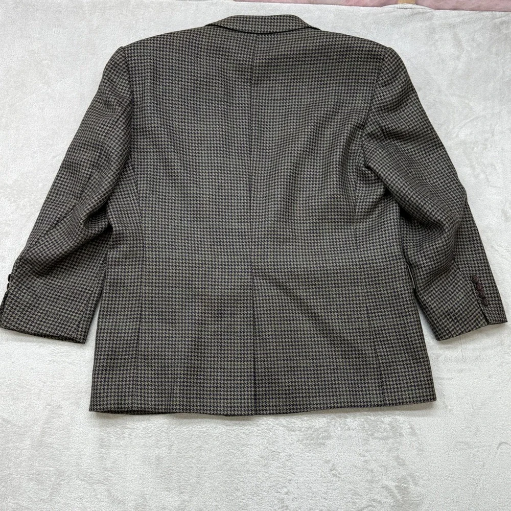VTG Chaps Ralph Lauren Sport Coat Men 44S Brown Houndstooth Virgin Wool Blazer